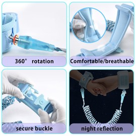 Pack of 2 Children's Safety Leads, Safety Harness, Hand Strap, Baby Anti-Lost Belt with Safety Lock, 360° Rotation, Elastic Wire Rope, Breathable Cotton Wrist Band