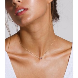 FUNEIA Women's Gold Necklace with Birthstone Pendant 14K Gold-Plated Necklace Women's Exquisite Diamond Waterproof Chains Woman Girls Girlfriend Golden Jewellery Birthday Mother's Day Gift, Brass