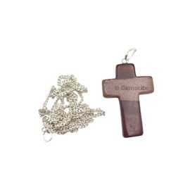 GEMSCITE Gemstone Shiva Lingam (Narmada River) Cross Pendant with 24" Chain + Pouch Fashion Crystal Healing Handcrafted Men Women Gift Charms For Jewelry Making DIY Necklace