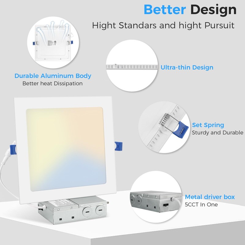HONZIN 12 Pack 4 Inch Square Recessed Lighting, 5CCT Ultra