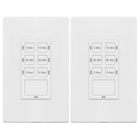 TG 4-Hour No Neutral Wire Countdown Timer Switch, 5-10-30-60 Min, 2-4 Hour, for Bathroom Fans, Heaters, Lights, LED Indicator, 120VAC 800W, UL Listed, 2 Pack