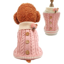 Knitted Dog Sweater for Small Dogs Cats Thick Warm Puppy Clothes Turtleneck Elastic Chihuahua Bulldog Dachshund Outfits(X-Small,Pink)