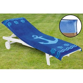 Delindo Lifestyle Terry Cloth Cover for Garden Lounger Anchor Blue XXL, Protective Cover for Sun Loungers, 100% Cotton, 83 x 200 cm