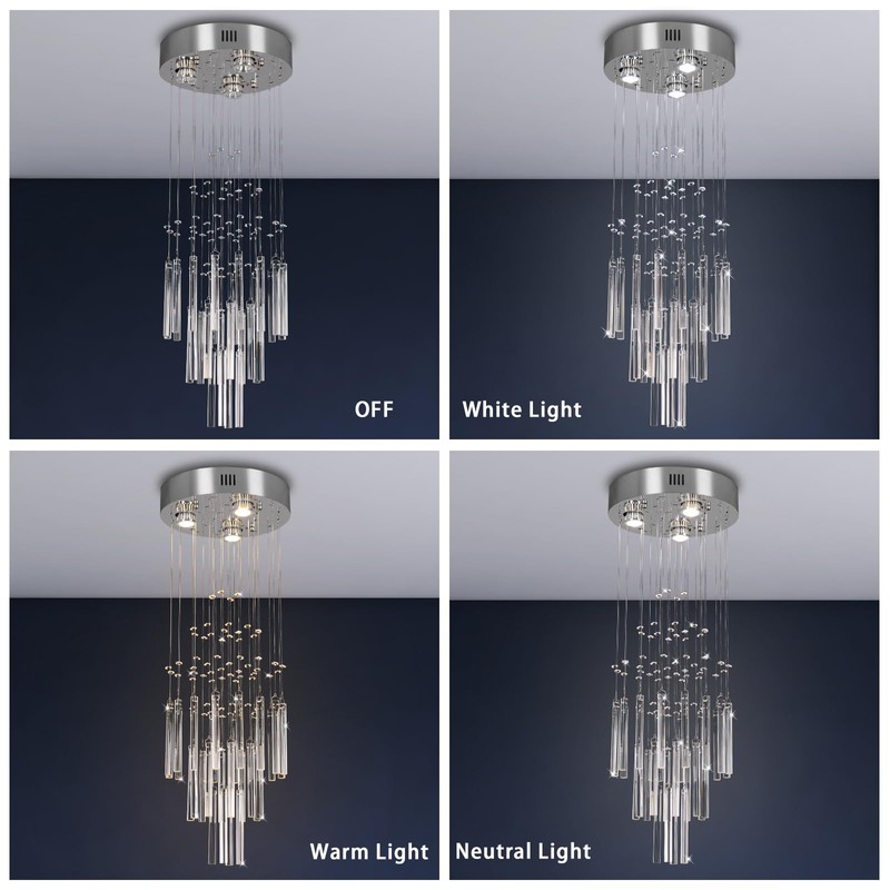 FRIXCHUR 11.8" Modern Crystal Chandelier 33.5" High Ceiling Chandeliers Small