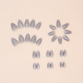 24PCS Press On Nails, Cat' Eyes Short Long Almond Square Coffin Ballet Shape, glue on nails, stick on nails Fake False Nails for Women and Girls (Grey Almond)