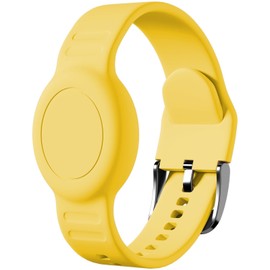 Foweroty for AirTag Bracelet for Kids, Waterproof Cute Print for Air tag Holder for Kids with Soft Silicone Full Coverage Anti-Lost Hidden for Airtag Wristband Accessories for Child, Yellow