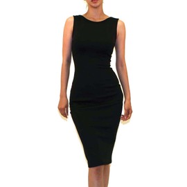 Vivicastle Women's Sleeveless Sexy Bodycon Cocktail Pencil Midi Dress (Medium, FF34, Black)