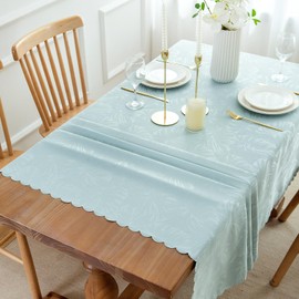 EFFICINATURE Table Cloth for Rectangle Table,Summer Tablecloth Waterproof Wrinkle Free Leaves Soft Jacquard Fabric Table Cover Dinning Outdoor Birthday Party Kitchen & Table Linens (Aqua,60x102In)