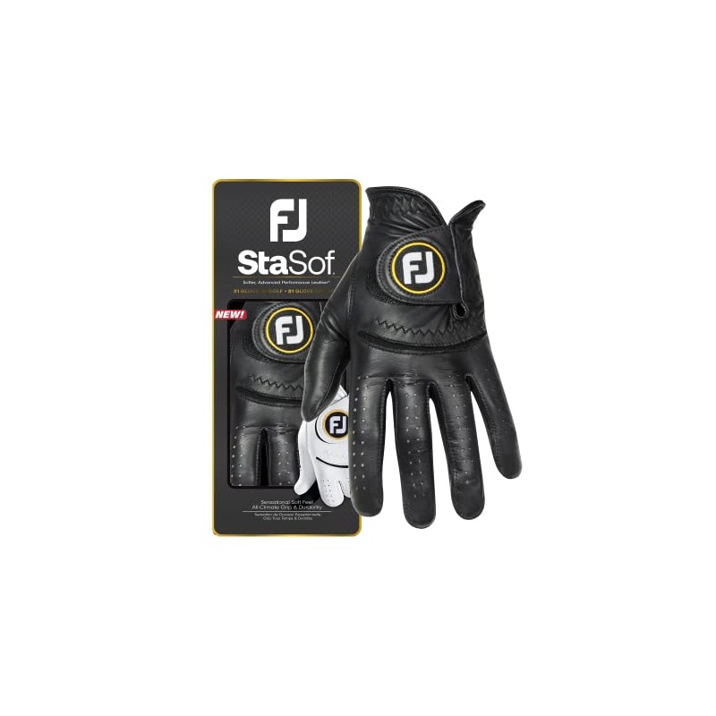 FootJoy Men's StaSof Golf Glove, Black, Small, Worn on Left
