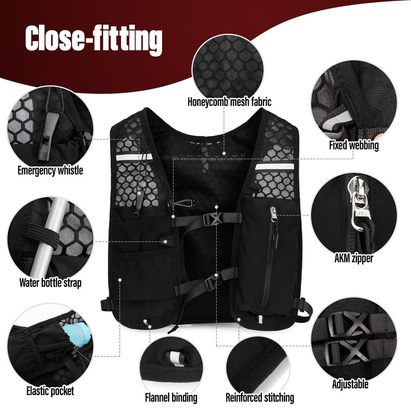 Fiohiros Running Vest, Lightweight Hydration Pack, Breathable Running Vest Women/Men,