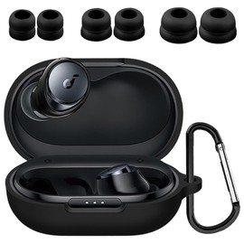 A-Focus Compatible with Soundcore Space A40 Case Ear Tips Kit, Silicone Cover 3 Pairs Double Flange EarTips with Carabiner Accessories Set Compatible with Soundcore Space A40 Black