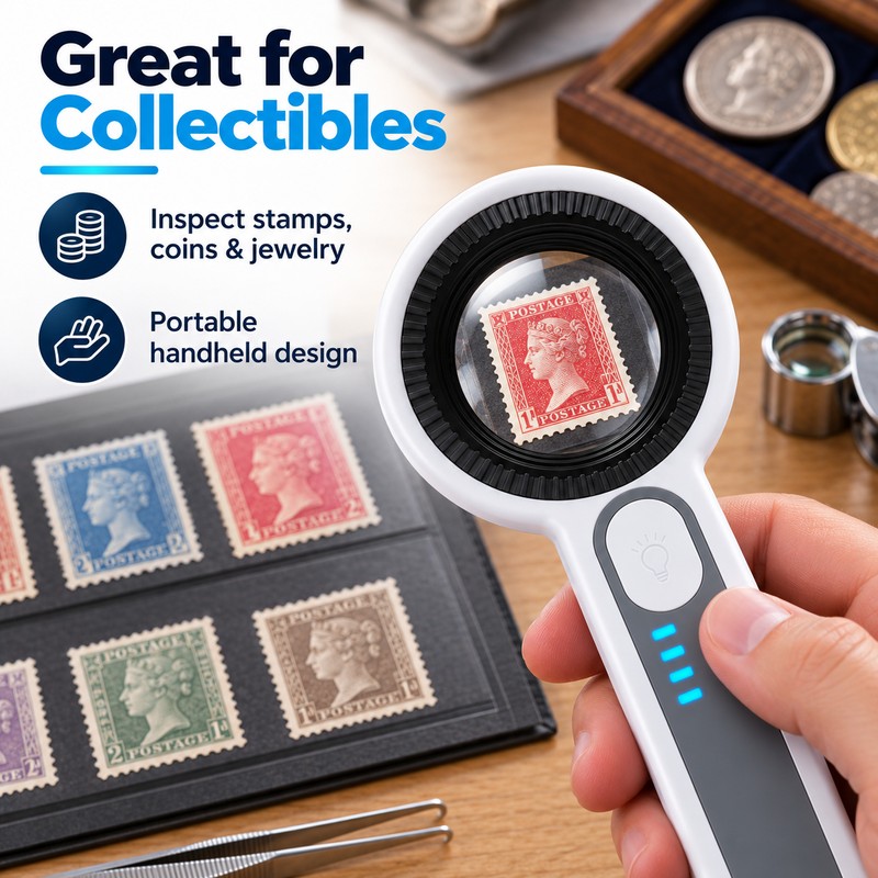 60X LED Magnifying Glass with UV Light, USB-C Rechargeable Handheld