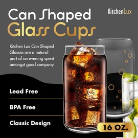 16 oz Can Shaped Glass Cups, Set of 12 Beer Can Glasses, Aesthetic Soda Can Cup Clear Glass Tumbler Beer Glasses, Cute Cups Tall Cocktail Drinkware, Cool Drinking Glasses for Kitchen, Modern Glassware