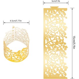 100pcs Disposable Rose Flower Paper Napkin Rings Laser Cut Foil Paper Napkin Holder, Leaf Vine Serviette Rings for Table Decoration,Christmas,Wedding,Party (Gold)