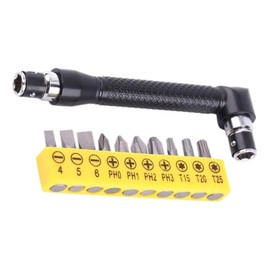 wirepool Double-Headed L-Shaped Socket Wrench Extension Handle Screwdriver 1/4'' Hex Shank 90 Degree Right Angle Screwdriver Adapter, Screwdriver+10 Bits (1)