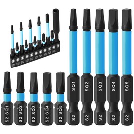 Square Bit for Screwdrivers, Pack of 10 Square Screwdriver Bit 25 mm + 60 mm, CYLBAQ Square Head Screwdriver Bits, SQ1, SQ2, SQ3, SQ4, SQ5 Screwdriver S2 Steel 1/4 Inch Magnetic Bit Holder