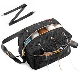 EXLIFBAG Crochet Bag, Yarn Storage Organizer with Adjustable Shoulder Straps, Yarn Bag for Crochet Accessories, Knitting Needles & Crochet Hooks