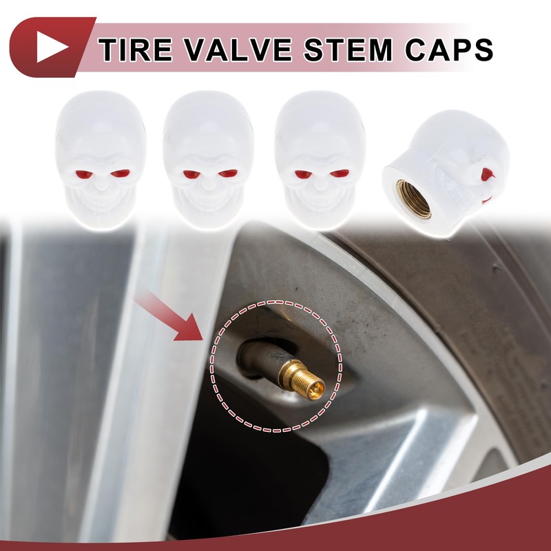 HEROFFIX 4 Pcs Skull Head Shape Tire Valve Stem Caps
