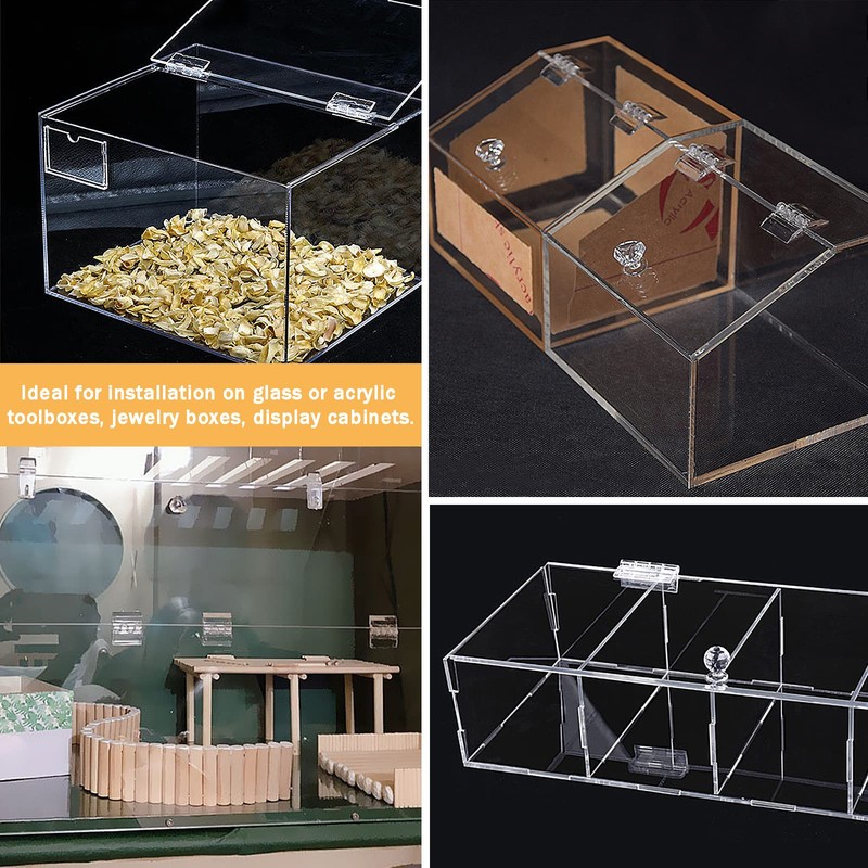 Bivethoi 12pcs Clear Acrylic Tiny Plastic Cabinet Hinge, Mini Folding