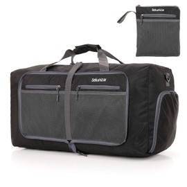 Bekahizar 60L Lightweight Foldable Travel Bag Large Weekender Overnight Bags Packable Travel Luggage Sports Bag Travel Duffel Hand Luggage with Shoe Compartment for Sports Travel Gym Holiday (Black)
