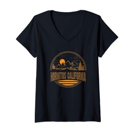 Womens Vintage Hornitos, California Mountain Hiking Souvenir Print V-Neck T-Shirt