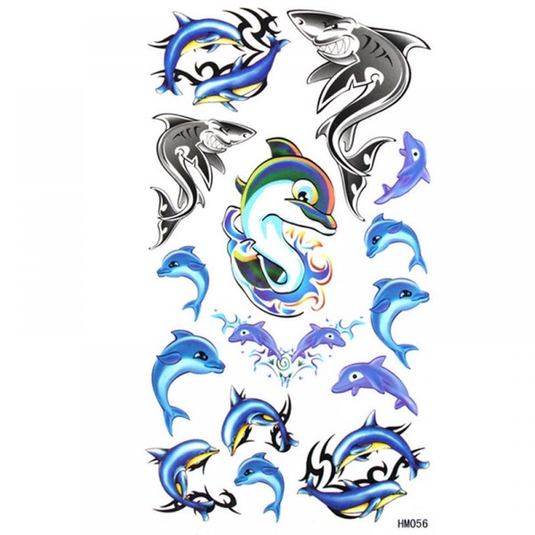 King Horse lovely personalized waterproof and sweat tattoo sticker tattoo Blue Dolphin Shark pattern