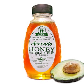 Weeks Pure Raw Unfiltered American Avocado Honey, 16 oz - Premium Natural American Honey Sourced from California Avocado Groves
