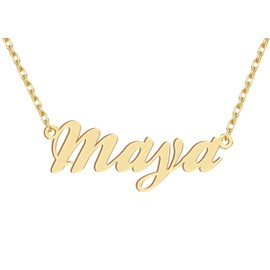 Dancing Wolf 18k Gold Plated Maya Name Necklace Stainless Steel Nameplate Necklaces Jewelry for Womens Moms