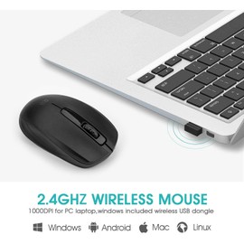 Rii Wireless Noiseless Mouse,2.4G Portable Computer Mice for PC, Laptop, Windows,Office Included Wireless USB dongle (Silent(Black)-New)