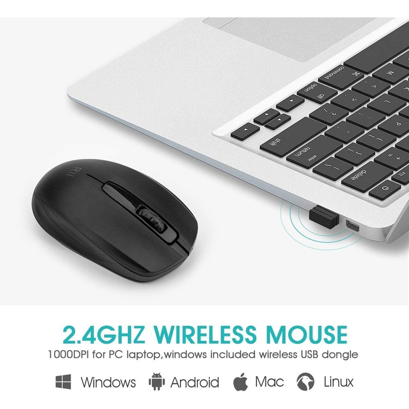 Rii Wireless Noiseless Mouse,2.4G Portable Computer Mice for PC, Laptop,