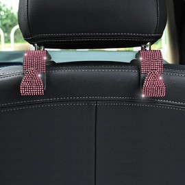 SINGYICO Car Hooks, Bling Diamond Car Headrest Hangers Organizer Universal for Handbag Purse Coat Auto Hooks Car Seat Hooks for Vehicle Car,4 Pack (Pink)