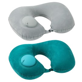 Inflatable Travel Neck Pillow 2 Pack, Portable Adjustable U-Shaped Travel Pillow for Airplane, Ergonomic Lightweight Design (Green+Gray)