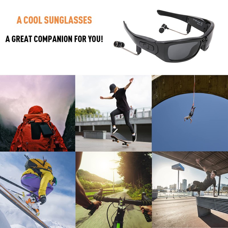 Bluetooth Camera Glasses, Portable HD 1080P Glasses Camera with Headset,