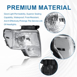 Fullux for Pickup 2009-2014 Ford F150 2009-2014 Headlights Assembly Compatible with F-150 2010 2011 2012 2013 Clear Reflector Chrome Housing