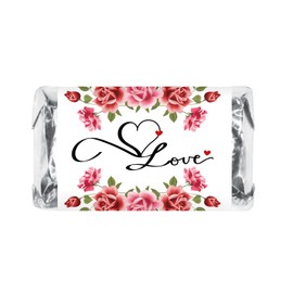 60 Wedding Love Roses Miniatures Candy Bar Wrapper, Bachelorette Mini Candy Bar Stickers, Decorations, Flower Theme, Candy Not Included. Made in USA