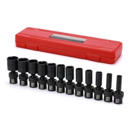 MIXPOWER 3/8" Drive Deep Impact Universal Joint Swivel Socket Set, SAE, 5/16" - 1", Deep, Flexible Wobble, Chrome Molybdenum Steel, 12 Pieces Set