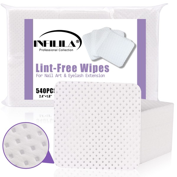 INFILILA Lint Free Nail Wipes Nail Polish Remover 540PCS Super Absorbent Soft Nail Pliosh Remover Pads Wipes Lint Free Wipes Nail Wipes