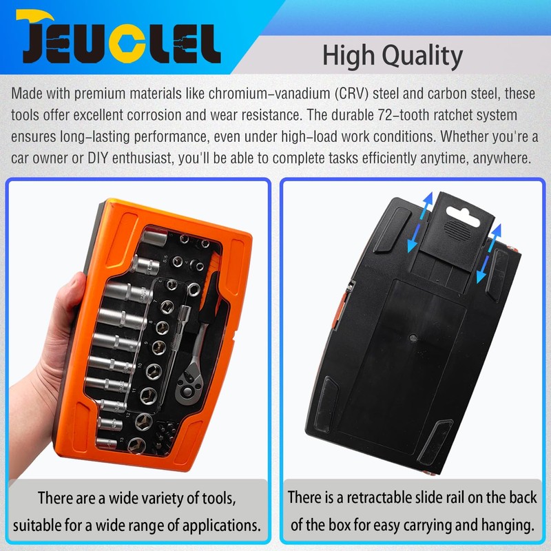 JEUCLEL 37PCS 1/4" Drive Mini Ratchet Set with bits, Torx,