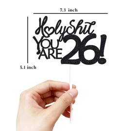 Decoración para tartas de cumpleaños 26, decoración para tartas de cumpleaños 26, purpurina negra, divertida decoración para tartas 26 para hombres, decoración para tartas 26 para mujeres, decoraciones de cumpleaños 26, decoración para tartas de cumpleañ