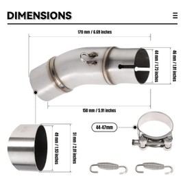 unrulysoul Motorcycle Exhaust Mid Pipe Muffler Mid-pipe for Kawasaki Ninja 400 Z400 2017-2022, for Ninja 250 300 650 EX250 EX300 Z250 Z300 2018-2022