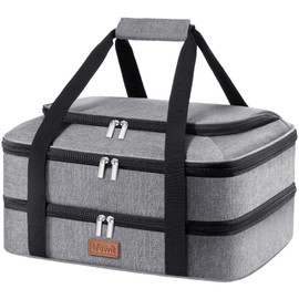 Lifewit Double Decker Casserole Carrier for Hot and Cold Food, Insulated Casserole Dish Carrier Carrying Case with Tool Room, Thermal Bag for Potluck Parties Cookouts Fits 9"×13" Baking Dish, Gray