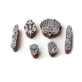 Asian Lotus and Floral Pattern Wood Block Print Stamps (Set of 6)