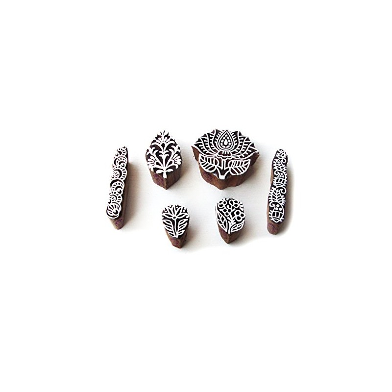 Asian Lotus and Floral Pattern Wood Block Print Stamps (Set