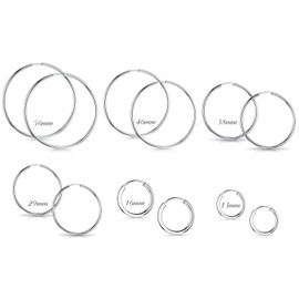 Materia Thin Creole Earrings, 925 Sterling Silver - Silver Creole Earrings 13 16 29 38 46 56 mm / 1.8 mm Wide, Rhodium Plated in Case, Silver, Silver