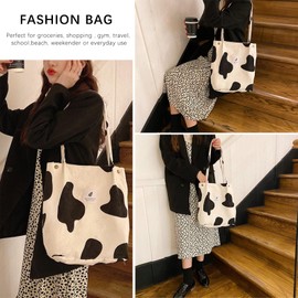 Bikasun Large Shoulder Bag Women's Cord Shoulder Bag Beach Bag Cord Bag Crossbody Bag Shopper Tote Bag Shopping Bag Handbag Shopper for Work Shopping School White and Black