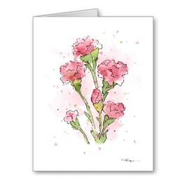 Pink Carnation Set of 10 Art Note Cards by Watercolor Artist DJ Rogers