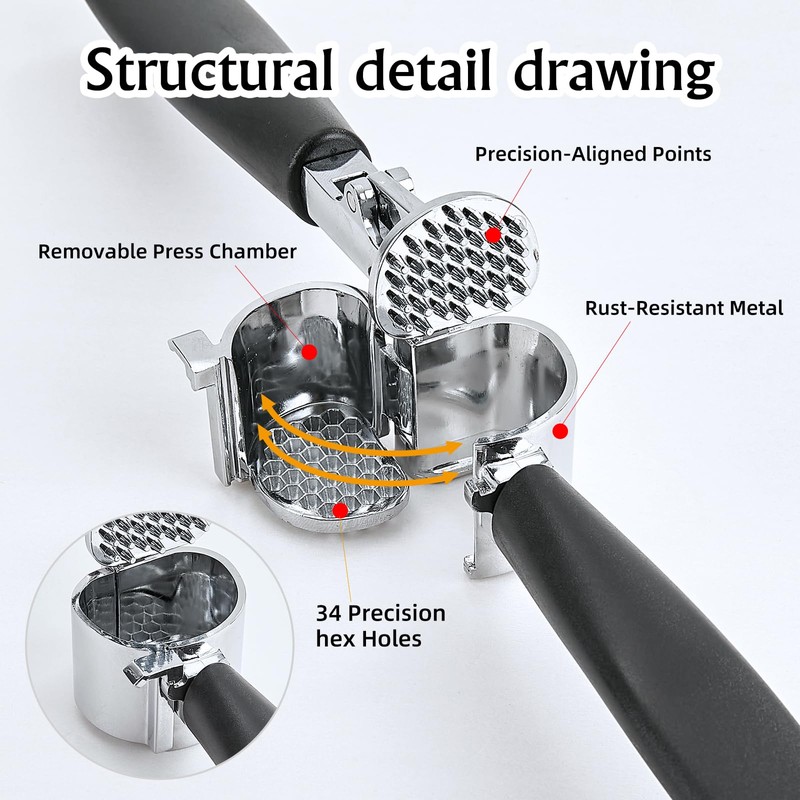 Garlic Press Mincer, Crusher Set with Removable Chamber - Ergonomic