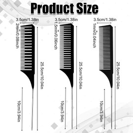 3pcs Highlight Comb with Long Stainless Steel Rat Tail 3 Sizes Stainless Steel Weaving Combs Professional Dyeing Hair Comb Set for Hair Stylist Weaving Styling(black)