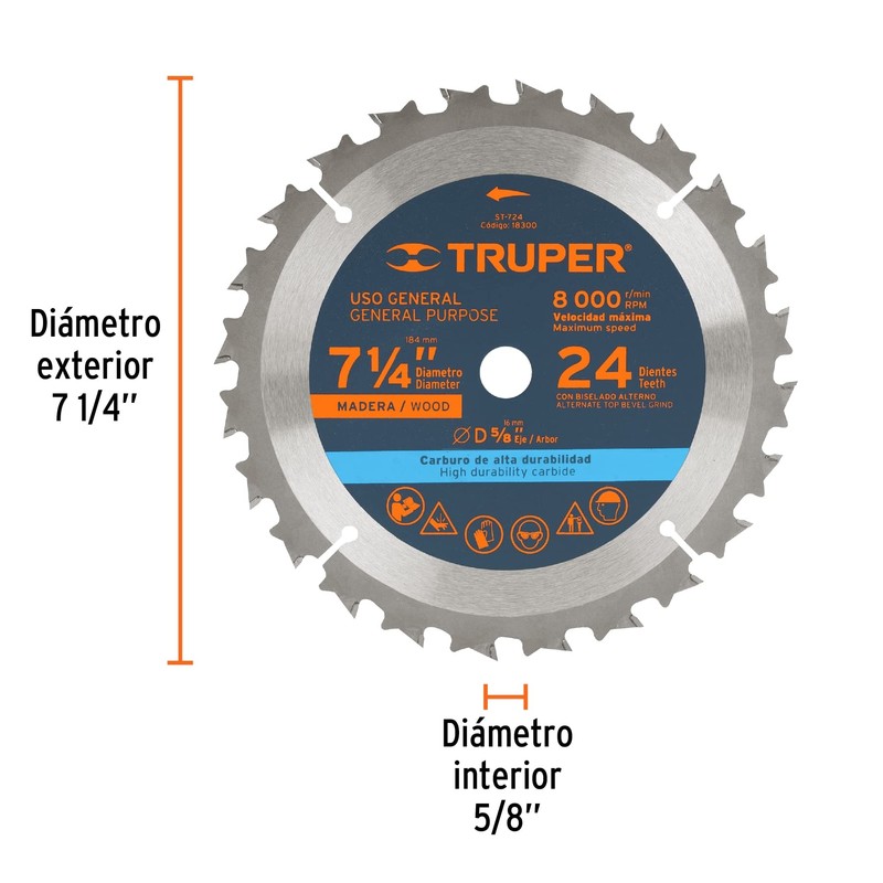 Truper ST-724, Sierra circular para madera Ø 7 1/4, 24