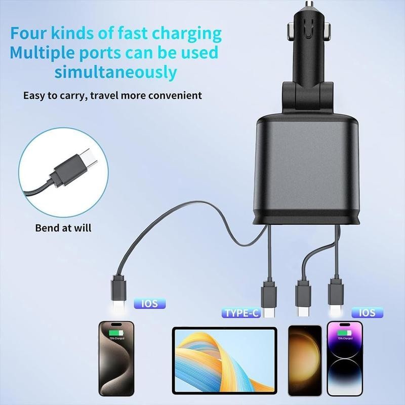4 in 1 Adjustable Retractable Car Charger with USB Type